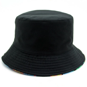 Chapeau bob noir unisexe avec doublure motif fruits pour protection solaire