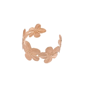 Elegant rose gold flower cuff bracelet featuring detailed textured petals and open design