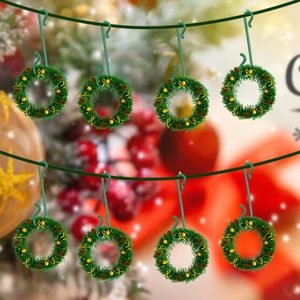 Set of 8 green plastic Christmas wreath hooks for festive holiday decorations