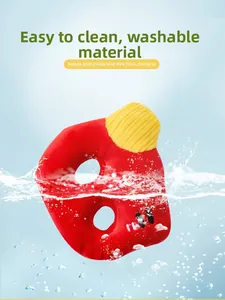 Washable plush pet toy with red and yellow colors, easy to clean for hygiene