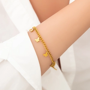 Butterfly Star Moon Pendant Bracelet 18K Gold Plated Stainless Steel Adjustable Delicate Fashion Jewelry For Women