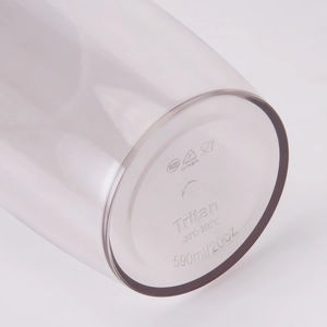 Close-up of 590ml Tritan bottle base with BPA-free and temperature resistant markings