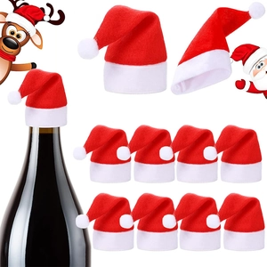 Set di 10 mini cappelli di Babbo Natale rossi per decorazione bottiglie di vino