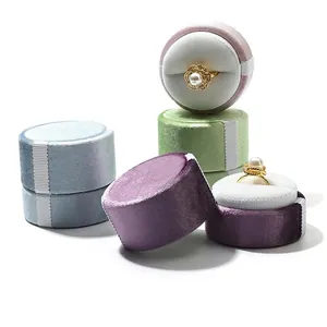 Boîte À Bijoux Ronde En Velours Étui Circulaire Pour Bagues Boucles D'oreilles Pendentifs Rangement Portable