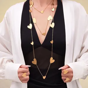 Heart Necklace Earrings And Ring Eighteen Karat Gold Plated Stainless Steel Minimalist Elegant Fashion Jewelry For Women