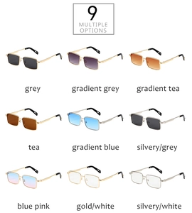 Collage of square metal sunglasses in nine stylish frame and lens color combinations