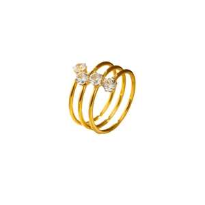 Anello multistrato in acciaio inossidabile placcato oro 18k con quattro zirconi chiari