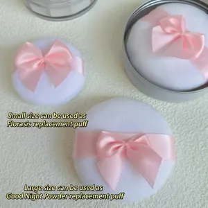Soft velvet makeup powder puff set with pink ribbon bows in large and small sizes