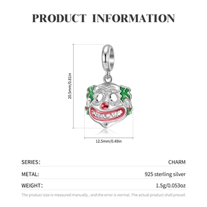 925 Sterling Silver Clown Charm for bracelets with green and red enamel accents