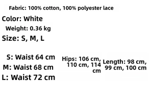 Tableau des tailles détaillé avec mesures et tissus pour l'ensemble en dentelle