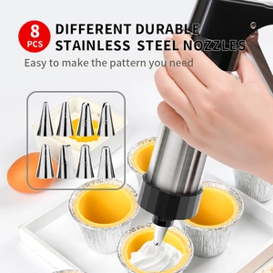 Stainless steel cookie press gun set with 8 icing nozzles for home baking tools