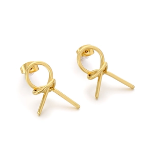 Minimalist knot hollow circle geometric stud earrings in polished golden finish