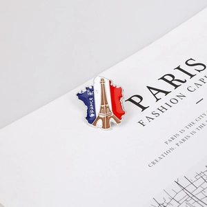 Broche en émail Tour Eiffel et carte de France aux couleurs du drapeau tricolore