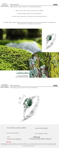 Detailed view of S925 silver ring featuring 6mm green moss agate and side accent stones