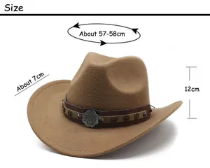 Size guide for British wool felt cowboy hat with 57-58cm head girth and 7cm brim