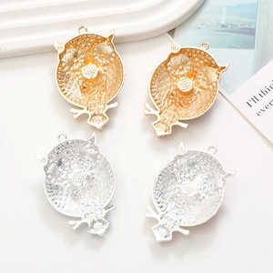 Zinc alloy rhinestone owl charms in gold and silver finishes for DIY jewelry making