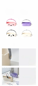 Detail showing removable strap and four color options for the makeup brush cleaner box
