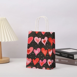 Romantic black heart print paper gift bag with white woven handles for Valentines Day