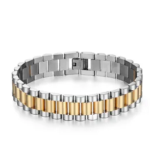 Business style two-tone stainless steel link bracelet with gold and silver watchband design