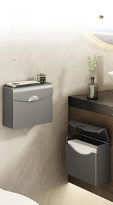 Gunmetal wall-mounted tissue box with top storage shelf for phone and aromatherapy