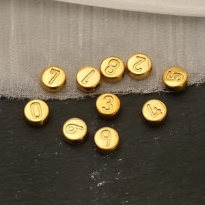 Round 18K gold plated stainless steel number beads 0-9 for DIY jewelry making