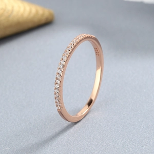 Minimalist 925 sterling silver eternity ring in rose gold with shimmering diamonds