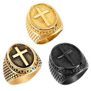 Herren Retro Edelstahl Kreuz Ring Vintage Religiöse St. Benedikt Medaille Siegelring Punk Hip Hop Schmuck Geschenk Für Männer