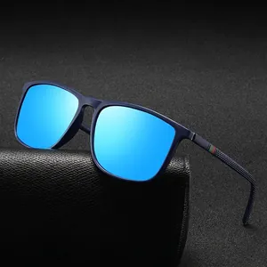 Classic polarized sports sunglasses with blue mirrored lenses and blue matte frame