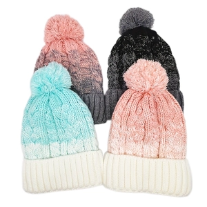 Berretto In Maglia Invernale Donna Con Pompon Trecce Foderato In Pile Gradiente Colore Caldo Cappello Invernale