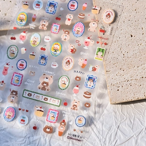 Cartoon bear and dessert nail art stickers MC-25 on soft aesthetic background