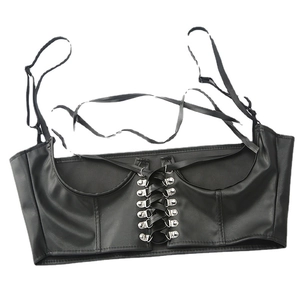 Corset noir en similicuir style gothique français avec laçage frontal et œillets