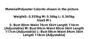 Detailed size chart for Bohemian printed dress showing measurements for S, M and L sizes