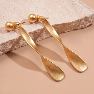 Twisted metallic drop earrings with matte gold finish and pearl accents for women