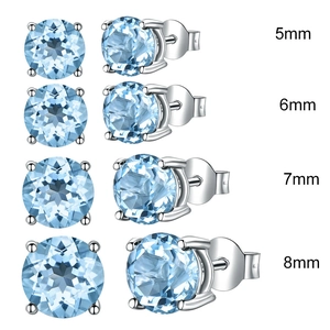Boucles d'oreilles S925 en argent et gemmes bleues en tailles 5mm, 6mm, 7mm, 8mm