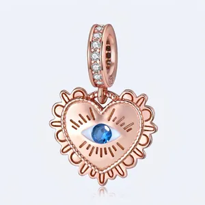Evil Eye Heart Charm Pendant 925 Sterling Silver Rose Gold Plated Blue Cubic Zirconia Fashion Jewelry For Women