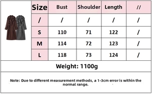 Detailed size guide table for women casual loose trench coat with belt measurements