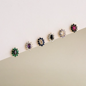 Colorful Zircon Flower Stud Earrings Exquisite 18K Gold Plated Alloy Floral Cluster Retro Luxury Jewelry For Women
