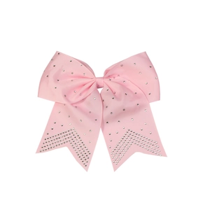 Pink grosgrain ribbon hair bow with rhinestones for kids and girls on white background