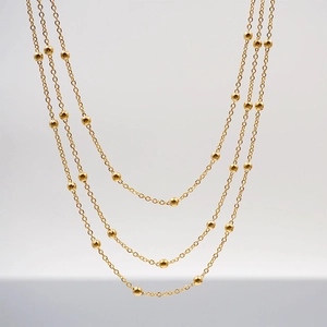 Three Layered Gold Plated Titanium Steel Bead Chain Necklace Minimalist Vintage Style Jewelry For Women