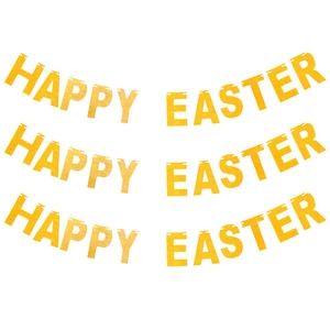 Golden glitter Happy Easter banner detail with carrot accents and sparkling texture