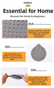 Dettaglio macro del filtro per lavandino in silicone grigio con ventose e fori di scarico