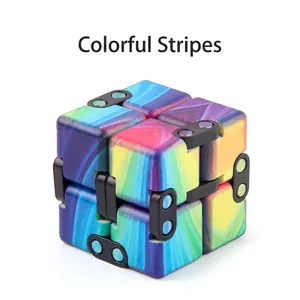 Macro detail of high-quality hinges and colorful striped texture on the Infinity Cube toy