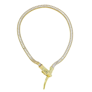 Snake Shaped Necklace Copper With Zirconia Iced Out Hip Hop Style Fashion Jewelry For Men Women Trendy