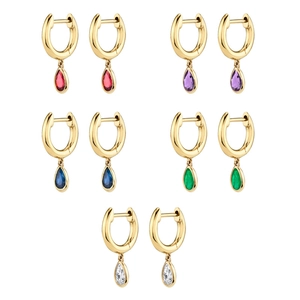 Boucles d'Oreilles Géométriques en Zirconia Forme Larme pour Femmes Cuivre Tige en Argent Sterling 925 Créoles Huggie