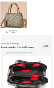 Detailed interior of women's tote bag featuring multi-layer storage and khaki texture