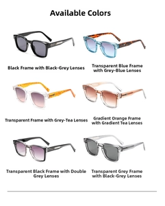 Matrix display of rectangle sunglasses in various frame colors and tinted lenses