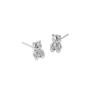 Minimalist S925 sterling silver bear stud earrings with a polished metallic finish