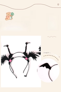 Detail of Halloween headbands with black devil horns and wings for costume parties