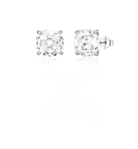 Macro shot of 925 sterling silver four-prong square stud earrings with clear zircon