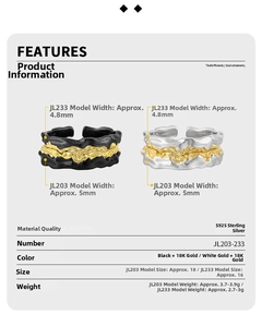 Detailed view of S925 sterling silver rings with 18K gold plating and wavy texture